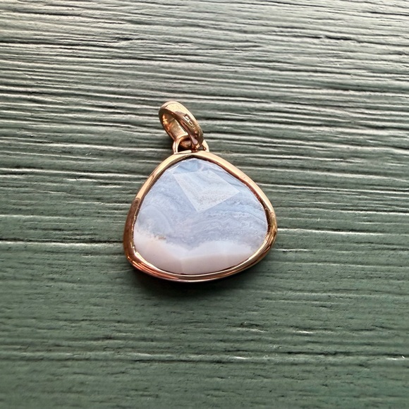 Monica Vinader Siren Bezel Pendant Charm Blue Lace Agate 18k Rose Gold Vermeil